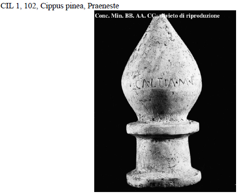 <p>CIL, 1, 102, Cippus pinea, Praeneste</p>