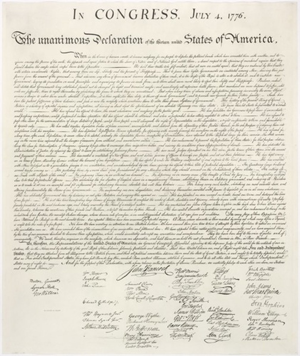 <p>Drafted in 1776 by T. Jefferson declaring America's separation from Great Britain (3 parts-New theory of government, reasons for separation, formal declaration of war and independence)</p>