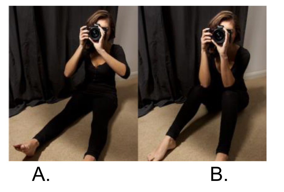 <p>Which is the correct way to hold a camera while sitting down?</p>