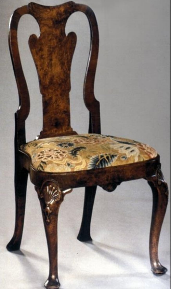 <p>This chair is characterized by curved lines, splats and cabriole legs. The seat of this chair is usually upholstered and shaped like a horse shoe. It is also design with carved scrolls and shells at the crown and knees</p>