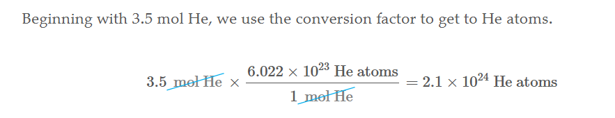 <p>Multiply mols by avogadros number (make sure to include units) to get atoms. Divide atoms by avogadros number to get mols</p>