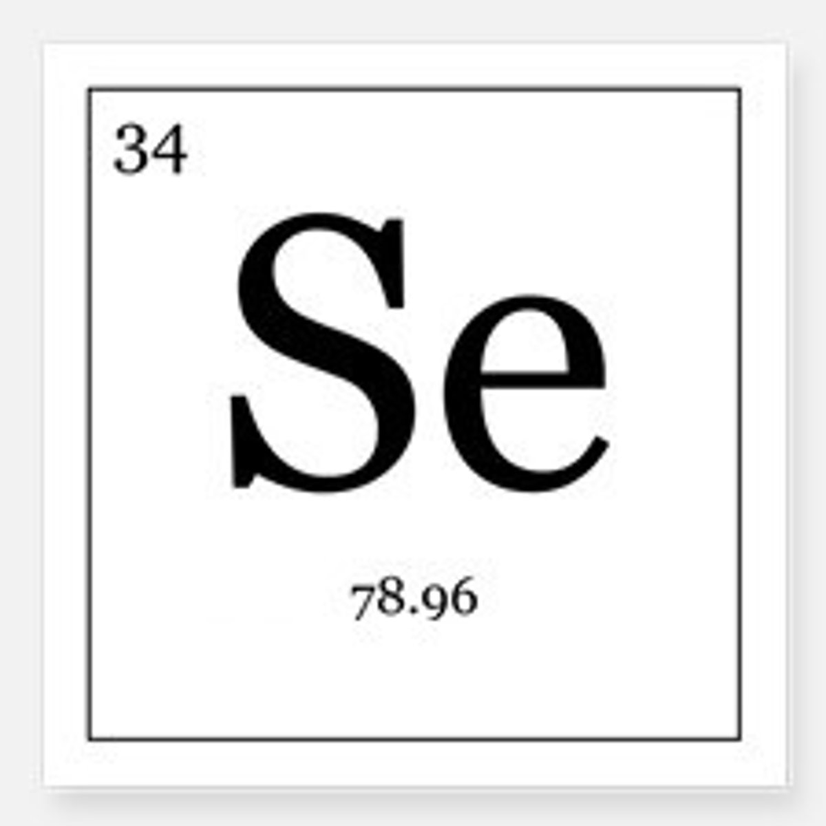 <p>Symbol: Se</p><p>Atomic Mass: 78.96</p><p>Atomic Number: 34</p>