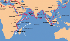 <p>connected to Europe, Africa, and China.; worlds richest maritime trading network and an area of rapid Muslim expansion.</p>