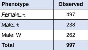 <p><span>You cross two red-eye flies. Red is dominant to white, and the gene for eye color is found on the X chromosome. The image below shows the results of the cross. What are the phenotype probabilities?</span></p>