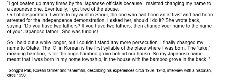 <p><span>Why would Japanese officials beat up a Korean farmer/fisherman between 1939-1940? What was Japan trying to impose?</span></p>