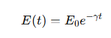 <p>it decreases exponentially with time.</p><p></p><ul><li><p>E<sub>0​ </sub>is the initial energy,</p></li><li><p>γ=b/2m is the damping constant</p></li><li><p>t is time.</p></li></ul><p></p>