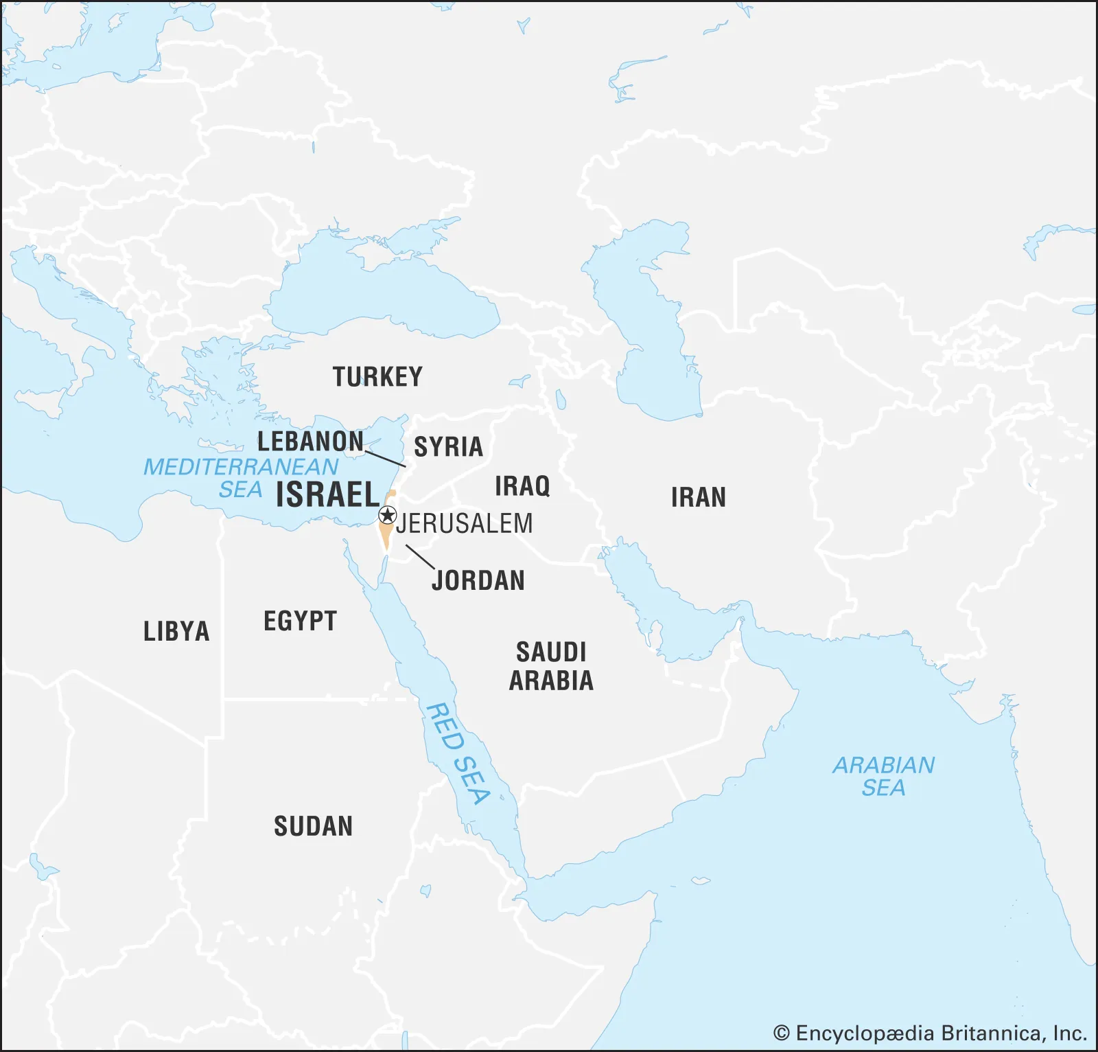 <p>Touching Saudi Arabia and the Mediterranean Sea</p>