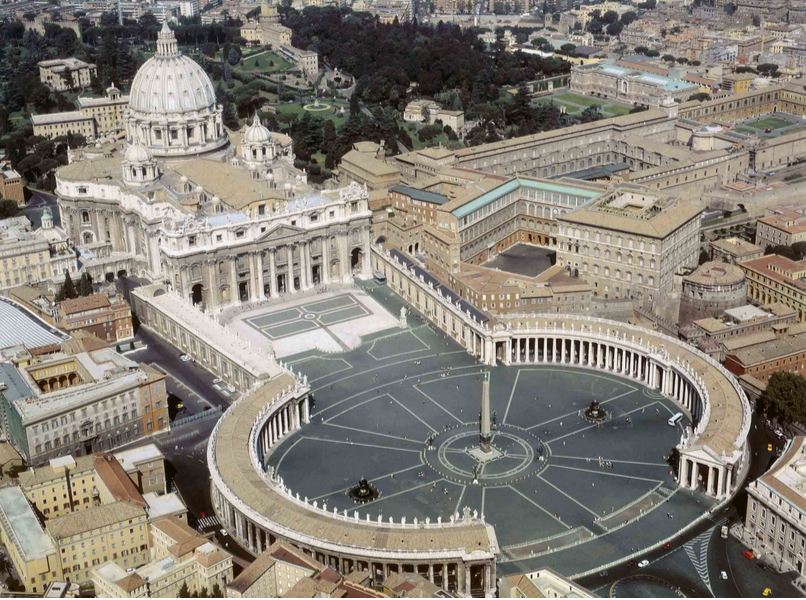 <p><span>St. Peter’s Basilica, Rome, begun c. 1503.</span><br><span>Aerial view and ground plans</span></p><p></p>