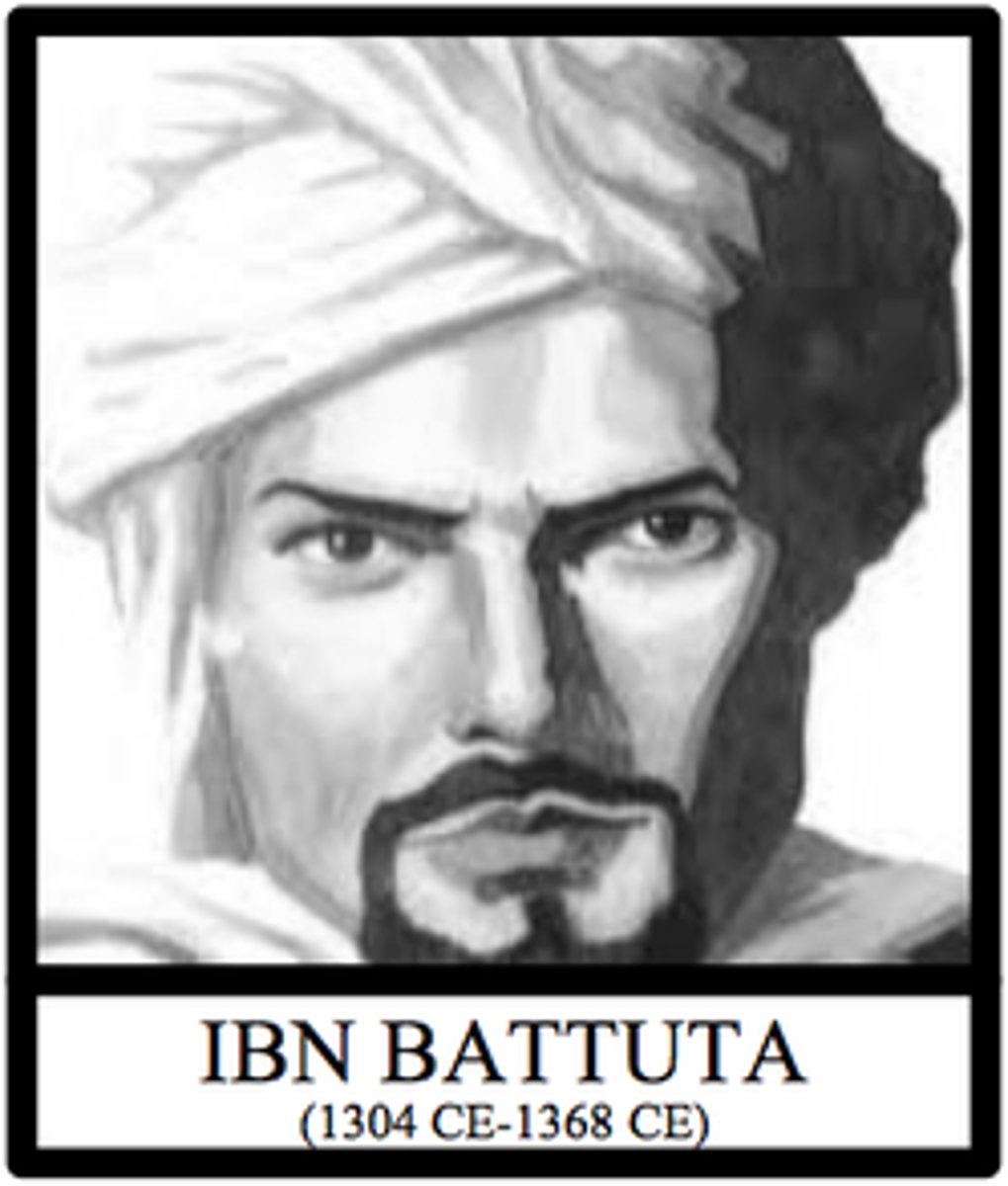 <p>Moroccan Muslim scholar, the most widely traveled individual of his time. Traveled all around Dar-al Islam. He wrote a detailed account of his visits to Islamic lands from China to Spain and western Sudan, spurring more Africans to increase contact with the rest of the Islamic world.</p>