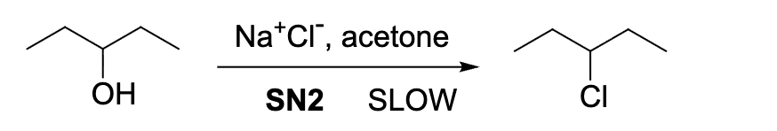 <p>The SN2 pathway for the reaction below has a very low rate. why?</p>