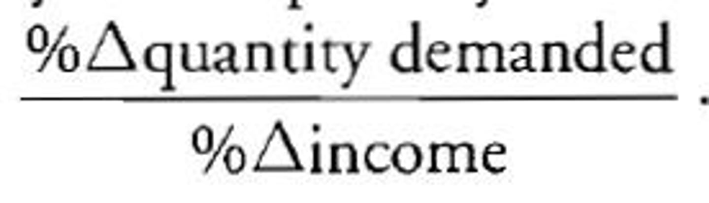 <p>Percentage change in quantity demanded divided by percentage change in income.</p>