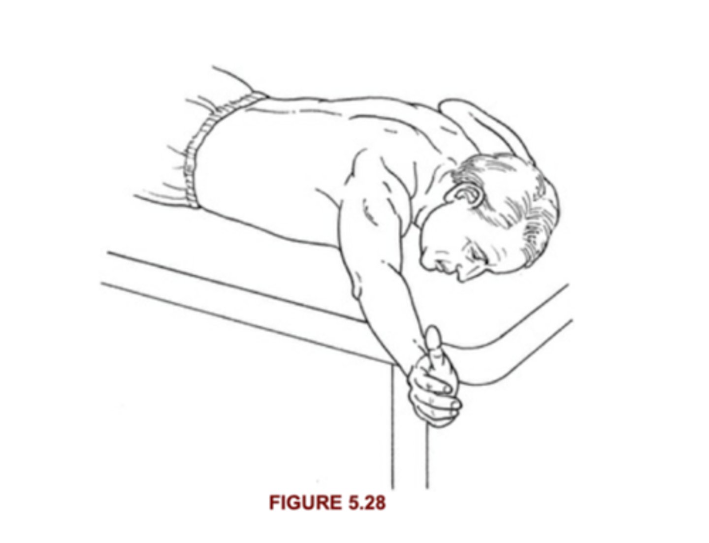 <p>Prone, arm overhead in shoulder extension, ABD to 145, thumb up, head toward test side</p>