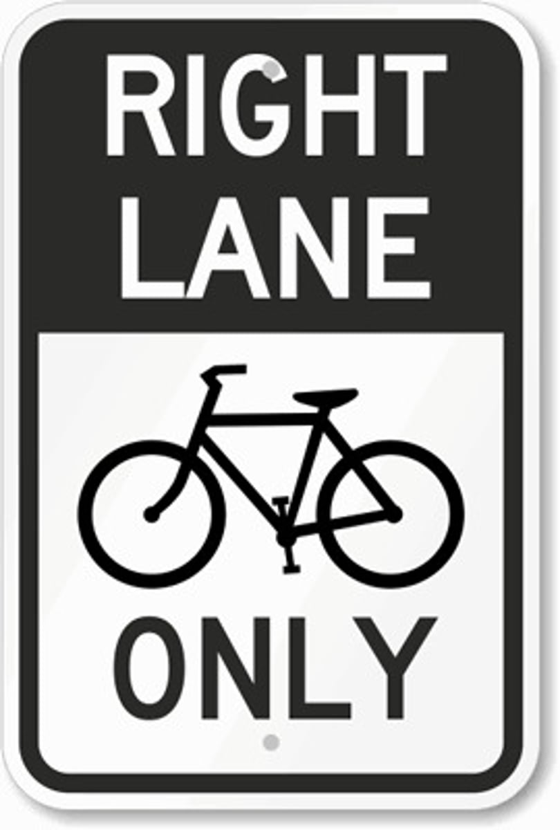 <p>The lane is reserved for</p><p>bicyclists. Passenger vehicles</p><p>may only enter a bicycle lane</p><p>when turning.</p>