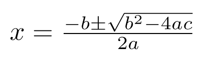 <p><span>The Quadratic Formula “x=(-b±√(b²-4ac))/(2a)” is used to find the values of x from any quadratic equation, usually in the form “ax²+bx+c=0”</span></p>
