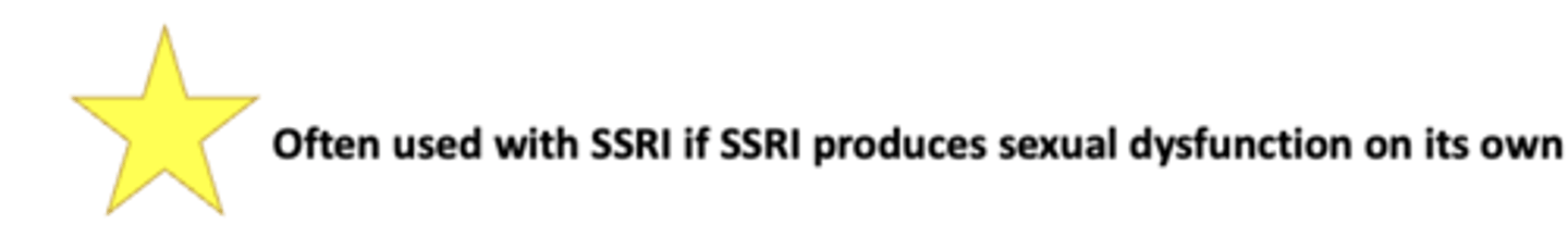 <p>Mechanism of Action:</p><p>- Inhibits Norepinephrine reuptake transporter</p><p>- Inhibits Dopamine reuptake transporter</p><p>- Mechanism of action may involve some NE and DA release</p><p>Treats:</p><p>MDD, Seasonal Affective Disorder, ADHD, Tobacco Dependence, Hypoactive Sexual Disorder, Obesity</p><p>Side Effects</p><p>- 3 FOLD increase in the incidence of seizures</p><p>- Increased sexual desire</p><p>- Reduced Appetite</p><p>- Dry mouth</p><p>- Nausea</p><p>- insomnia</p><p>- anxiety</p>