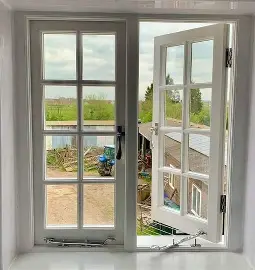<p>a window sash opening on hinges that are generally attached to the vertical side of the frame</p>