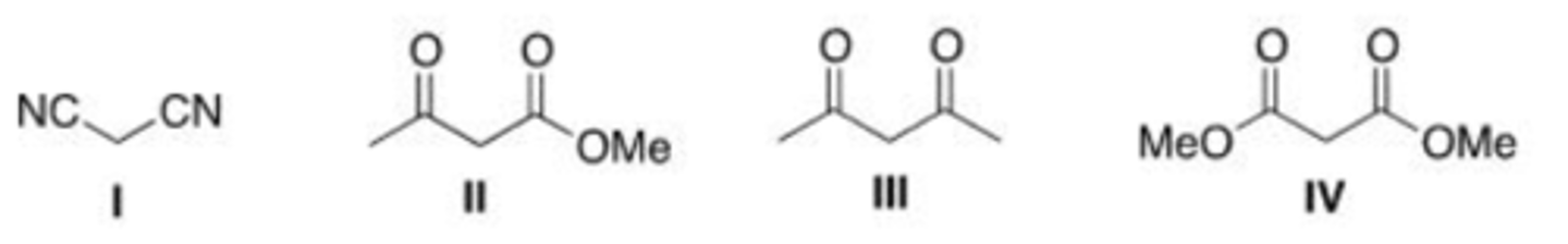 <p>Which of the following four compounds is the most acidic?</p><p>A. I</p><p>B. II</p><p>C. III</p><p>D. IV</p>