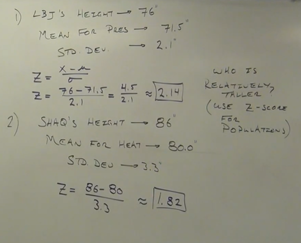 <p>(1) LBJ is relatively taller</p><p>(2) Usual and Unusual</p><ul><li><p>Usual — 1.82 is usual data</p></li><li><p>Unusual — 2.14 is unusual data</p></li></ul><p></p>