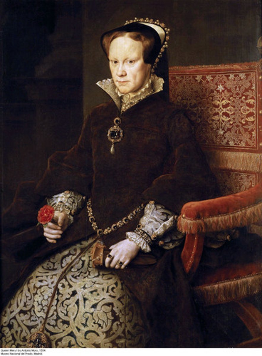 <p>She was the daughter of Henry the VIII. She would later come to power as queen of England and try to restore Catholicism as the official religion of England. However, her policies and her ordering the burning of 3000 people at the stake for being Protestant heretics had the opposite effect. After her death Protestantism was even stronger in England.</p>