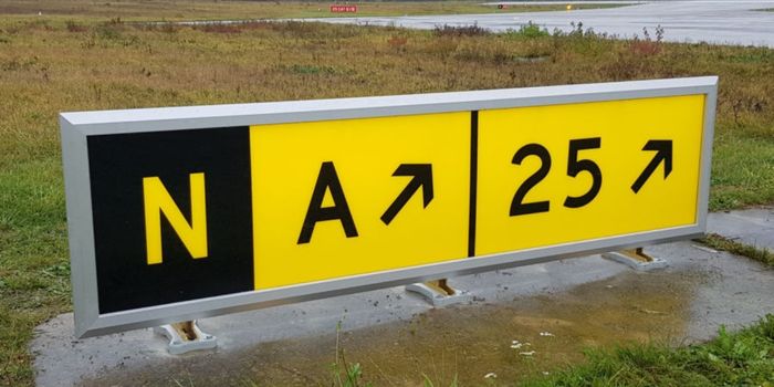 <ul><li><p>Where an information sign would normally be installed</p></li><li><p>Displayed on the surface of the pavement (on the left hand side)</p></li><li><p>Information displayed = direction and location</p></li></ul><p></p>