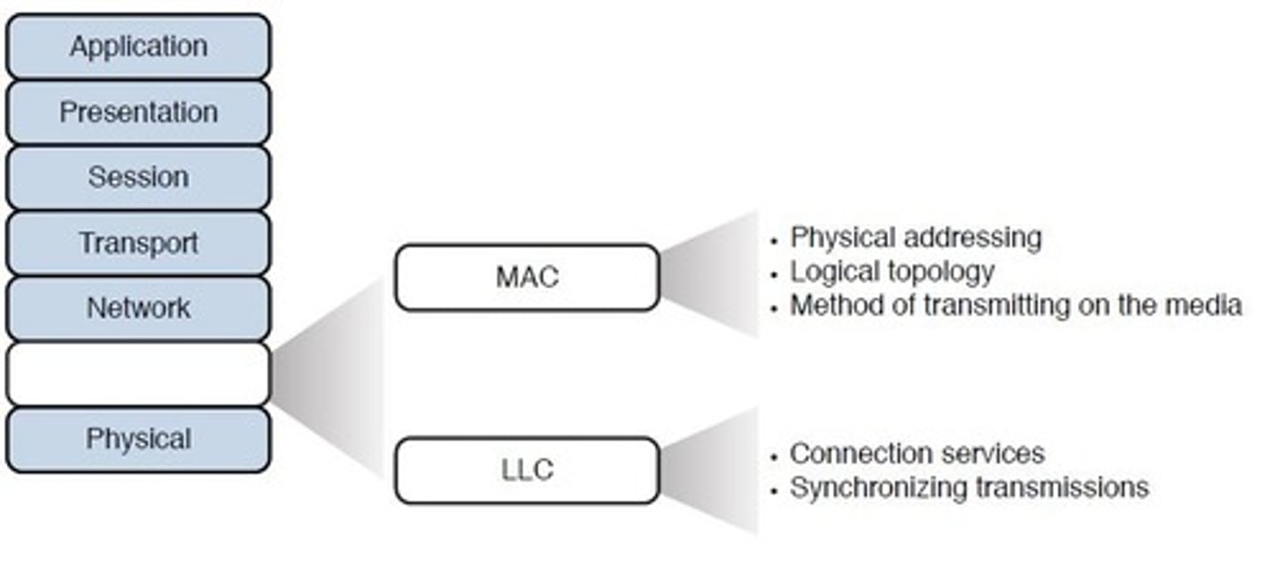 <p>- Receives the packets and adds physical addressing by adding sender and receiver MAC addresses to each data packet.</p><p>- This information forms a unit called a frame.</p>