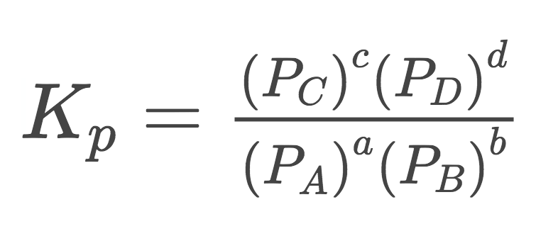 <p>K(sub p(for PARTIAL pressure of each compound))=(((P)^c)*(((P))^d)))/(((P)^a)*((P)^b)))</p>