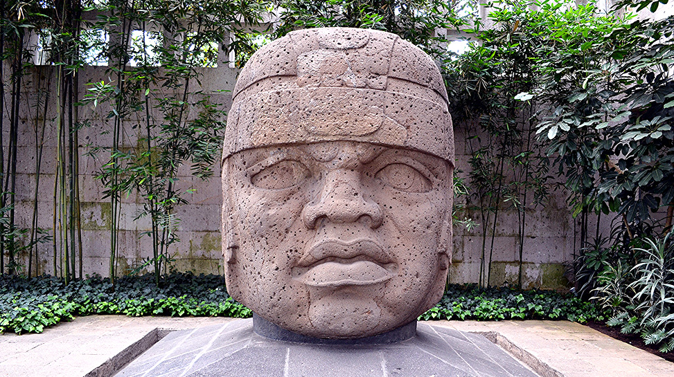 Colossal Head, San Lorenzo, Mexico, Olmec culture, 1200-900 bCE, basalt, almost 8’