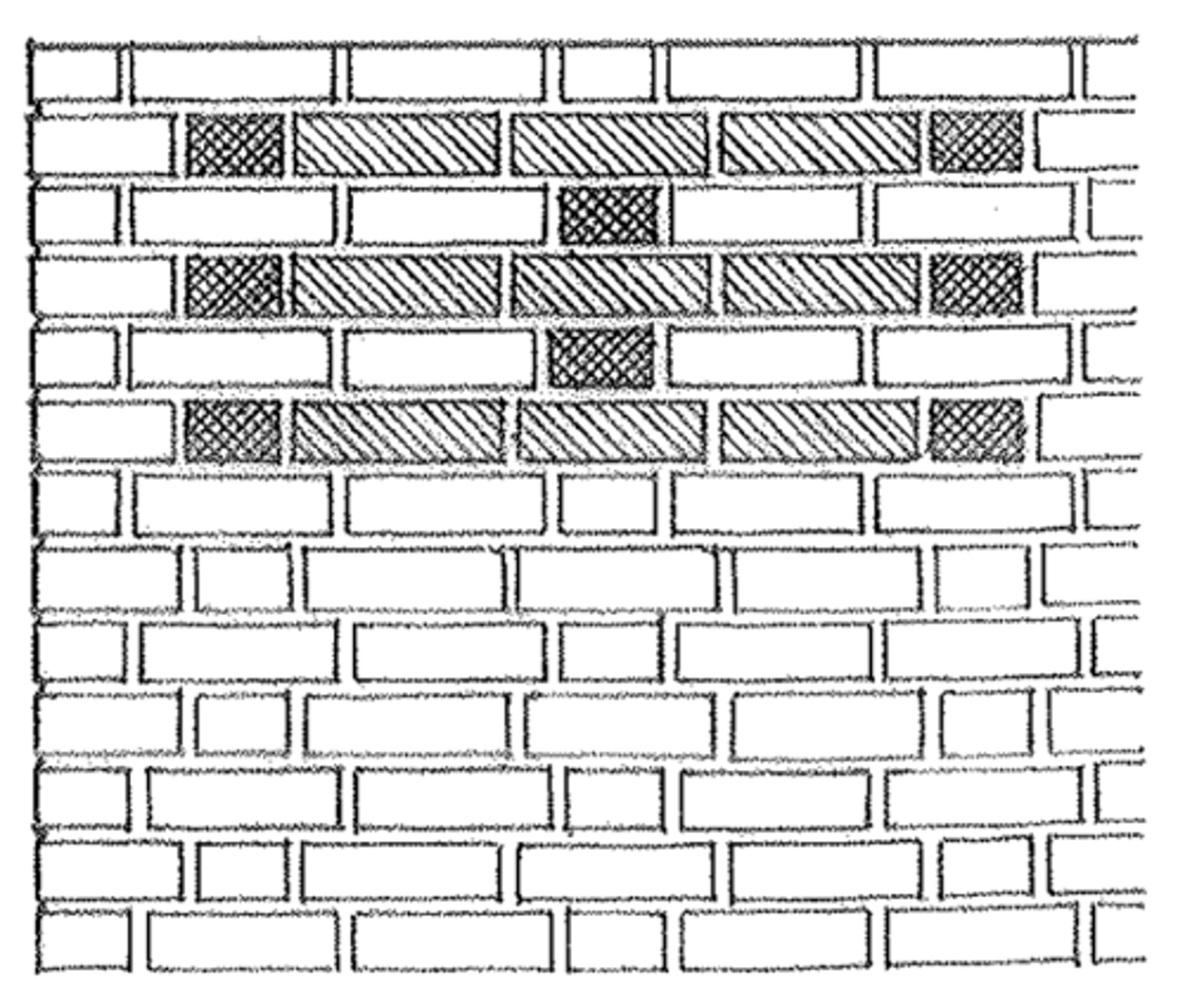 <p>a brickwork bond for lightly loaded boundary walls, having a sequence of a header and three stretchers in each course, with each header being centered over a header in alternate courses</p>