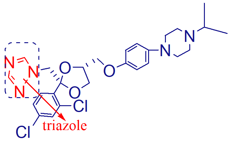 <p>what are important points of this molecule (terconazole);</p>