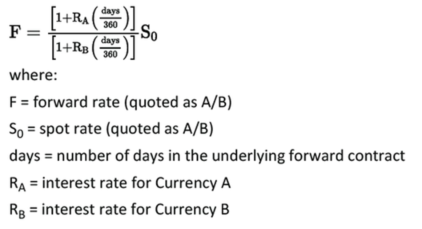 <p>principle implying that forward exchange rates and spot exchange rates set interest rates on bonds in different countries equal to one another</p>
