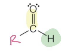 <p>carbonyl with hydrogen &amp; R group</p><p>RC(O)H</p>