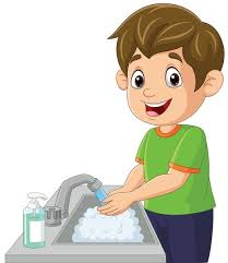 <p>He washes his hands</p>