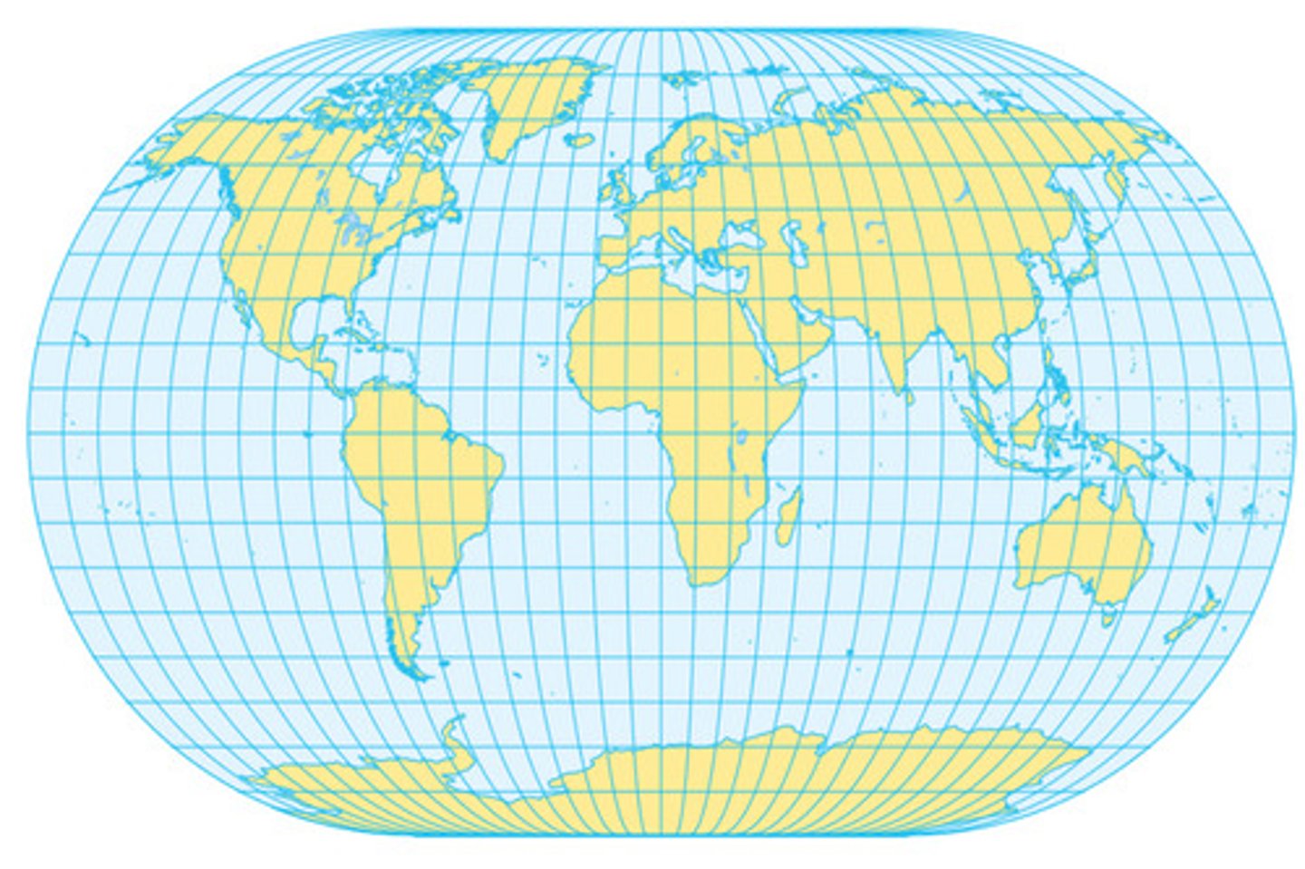 <p>The relative sizes of the landmasses on the map are the same as in reality. The projection minimizes distortion in the shapes of most landmasses</p>