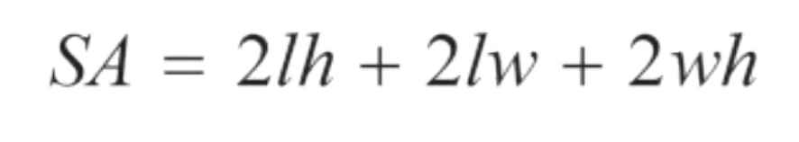<p>l = length </p><p>w = width </p><p>h = height</p>