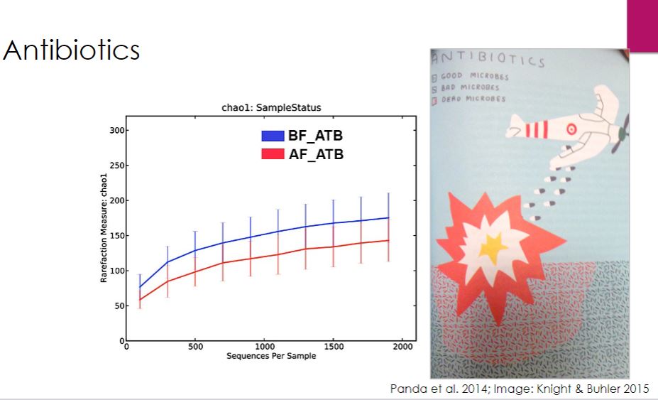 <p>This slide shows the damage antibiotics do to microbe because antibiotics kills every microbes even good ones.</p>