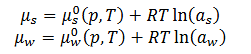 <ul><li><p>There are two chemical potentials one for the solute and one for the water</p></li><li><p>a is the activity of the water/solute</p></li><li><p><span><span>The chemical potential of a solute in a solution increases with higher solute concentration.</span></span></p></li><li><p><span><span>The presence of a solute lowers the chemical potential of the solvent</span></span></p></li></ul><p></p>