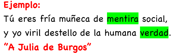 <p>Yuxtaposición de una palabra,  frase o idea a otra de  significación contraria.</p>