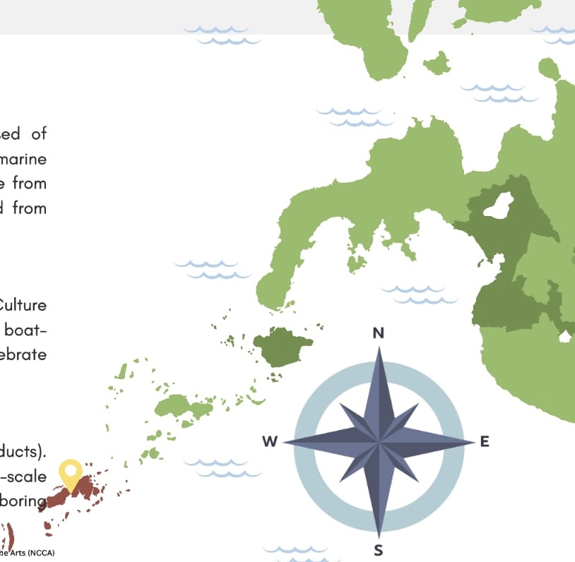 <ul><li><p><span>Southernmost province of the Philippines, composed of numerous islands near Sabah, Malaysia. Rich marine biodiversity and coral reefs.</span></p></li><li><p><span>Festivals celebrate sea-based livelihood and Islamic faith.</span></p></li></ul><p></p>