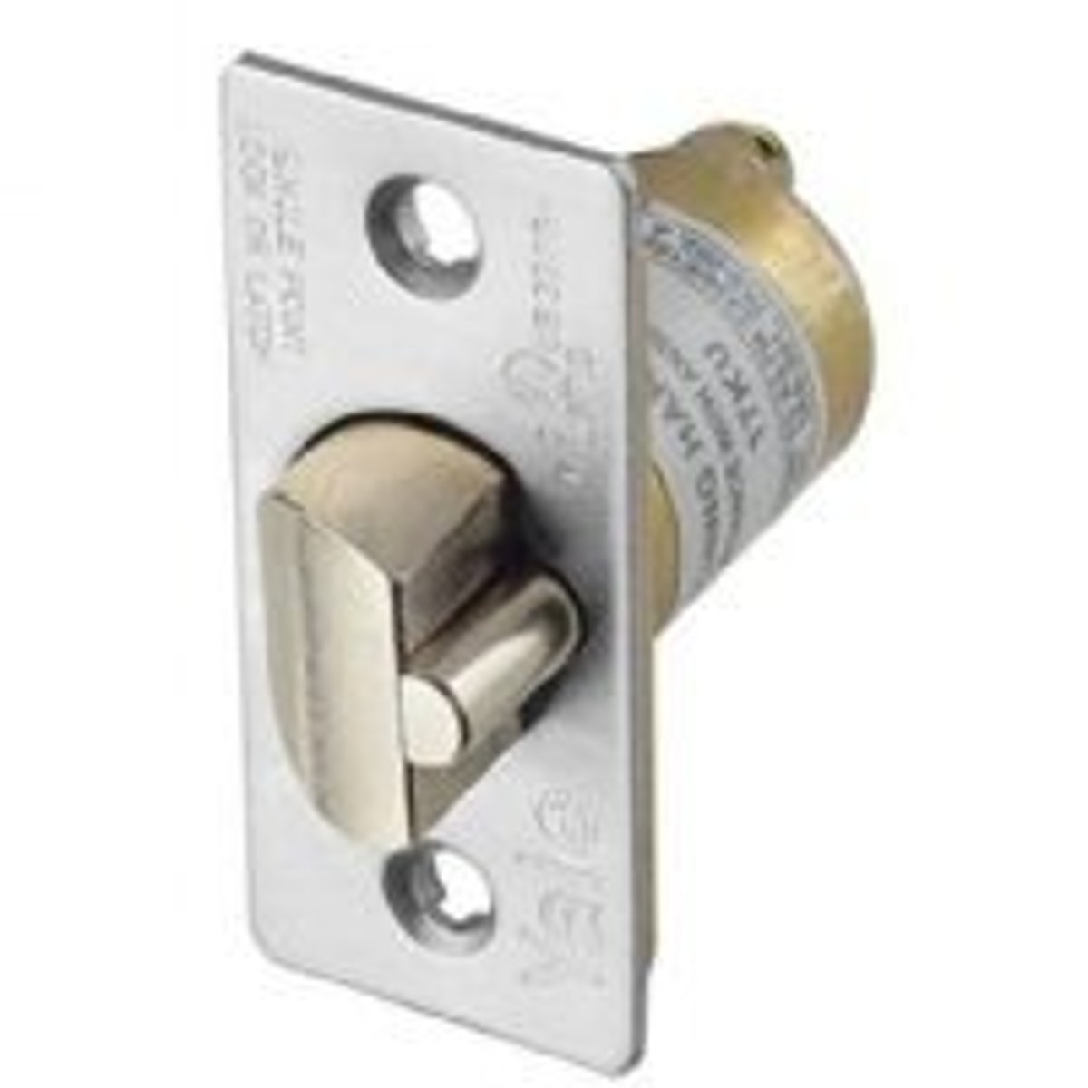 <p>a lock bolt having a beveled head that is moved into position by a spring except when retracted by a doorknob, or when pushed against the lip of the strike plate as the door is closed</p>