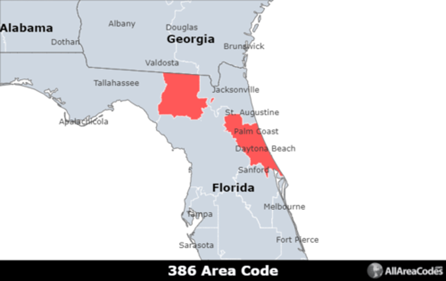 <p>Area code 386 is located in Florida and covers Palm Coast, Daytona Beach, and Port Orange. It is the only area code that serves the area.</p>
