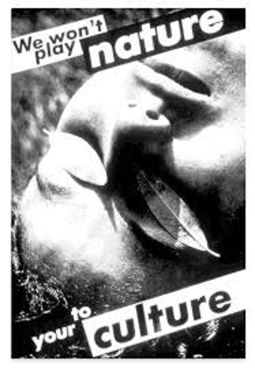 <p>Barbara Kruger (Post-structural Postmodernism, Textuality)</p><ul><li><p><strong>1 Story:</strong> Confronts viewer with feminist critique using advertising style.</p></li><li><p><strong>2 Changes:</strong> Exemplifies post-structural postmodernism’s focus on language + power.</p></li><li><p><strong>3 Context:</strong> Responds to gender stereotypes perpetuated by mass media.</p></li><li><p><strong>4 New Approaches:</strong> Appropriation + text = ideological intervention (Joselit).</p></li></ul><p></p>
