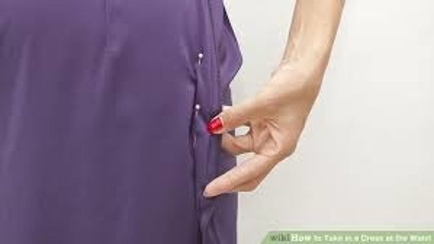 <p>to make a piece of clothing narrower</p><p>*She took in the dress to fit me</p>
