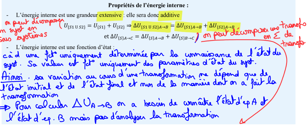 <p>Si le système est isolé dU = 0 et <span>Δ</span>U=0 (transformation finie)</p>