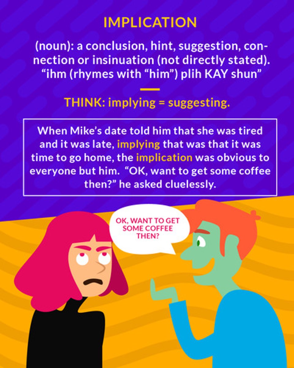 <p>(noun) An idea that is communicated indirectly, through a suggestion or hint</p>