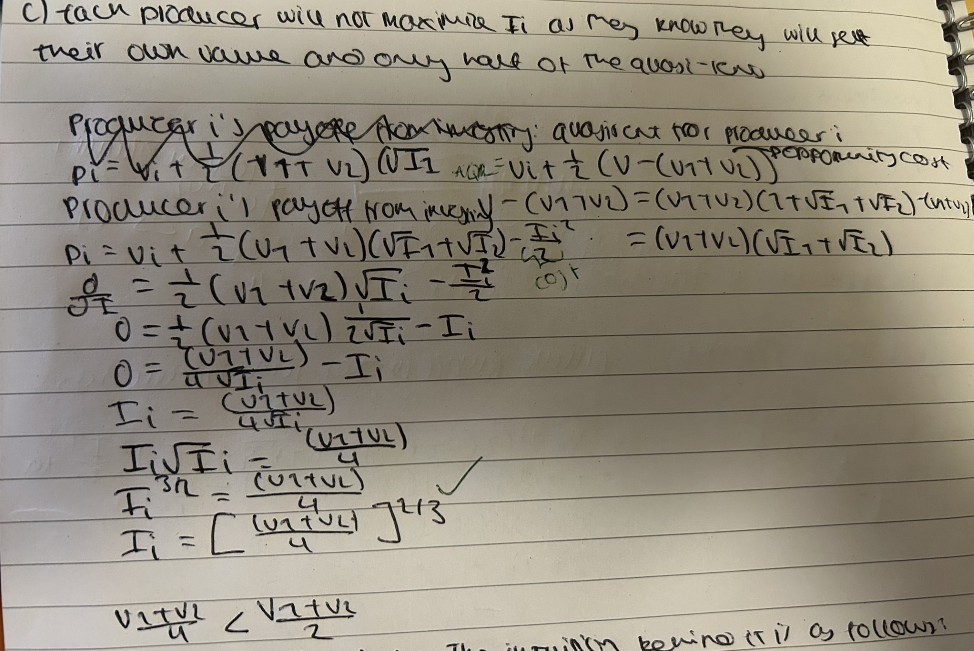 <ul><li><p>the intuition behind this is that investment costs are fully burdened by each party (not shared) while the benefits are shared </p></li><li><p>this creates a problem that resembles free riding </p></li></ul><p></p>