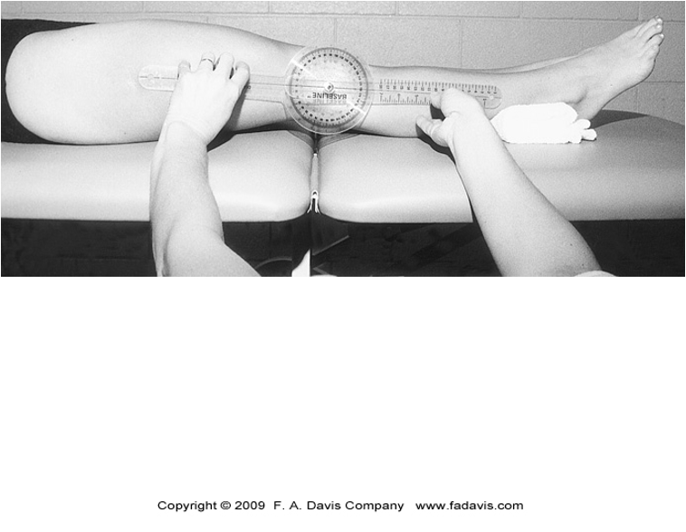 <p><span>•0 dg hyperextension is normal in adults</span></p><p><span>•Place a towel roll under the ankle of the patient.&nbsp; In some patients you will need to put several towels to ensure the back of the calf isn’t resting on the table</span></p>