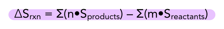 <ol><li><p>ΔS<sub>rxn</sub> &gt; 0: entropically favorible → products favored/more disordered </p></li><li><p>ΔS<sub>rxn</sub> &lt; 0: entropically unfavorible → reactants favored/more disordered </p></li></ol><p></p>