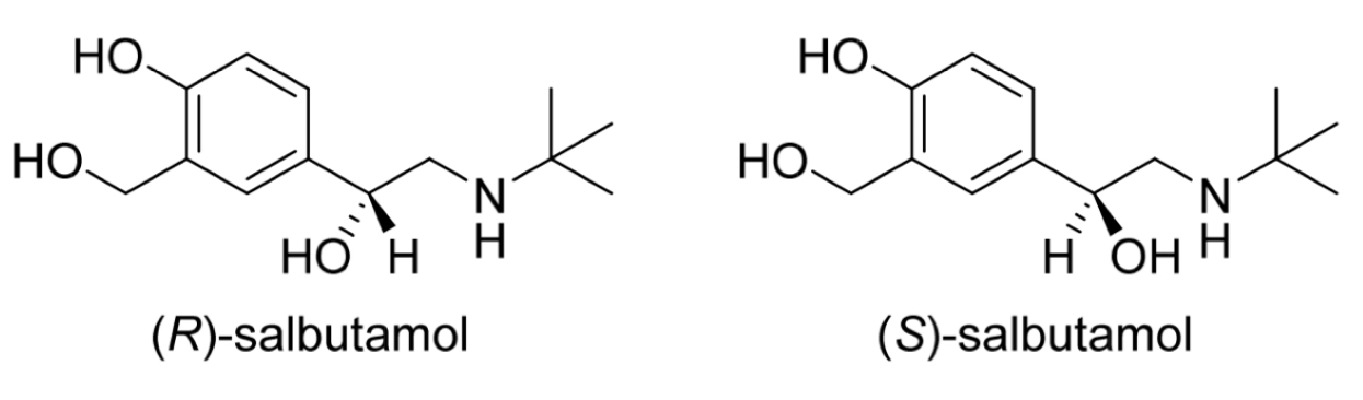 <p><u>Salbutamol</u></p><p>How many chirality centres?</p><p>How is the drug administered?</p><p>Characteristics of each enantiomer</p>