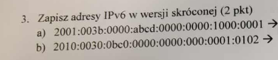 <p>Zapisz adresy IPv6 w wersji skróconej</p>