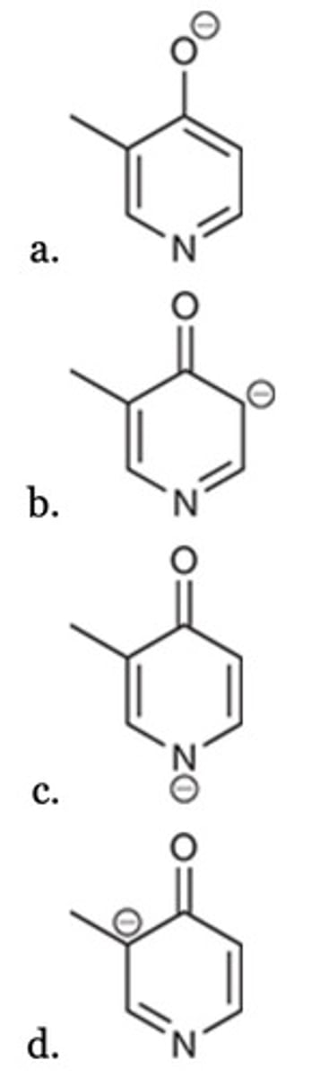 <p>Which of the following resonance structures is the most significant contributor to the resonance hybrid?</p>